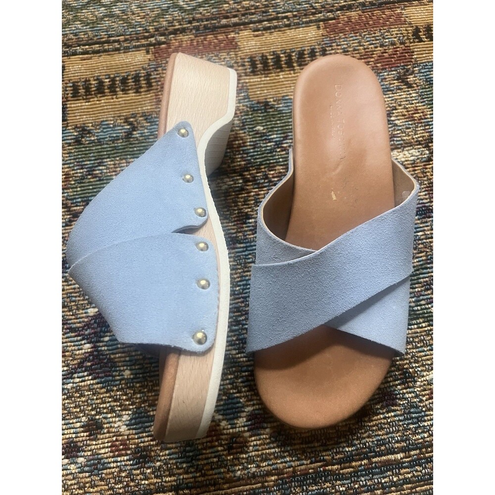 Donna Toscana Baby blue suede wooden clogs made in Italy bohemian beach Sz 8
